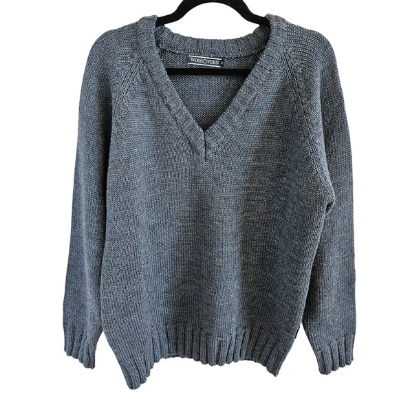 WoolOvers Other - Woolovers Mens SZ M V Neck Chunky 100% British Wool Blue Green Excellent Outdoor